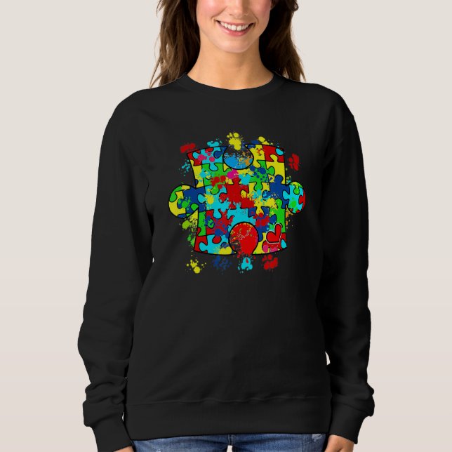 Autism Puzzle Love Autism Awareness Family Group M Sweatshirt (Front)