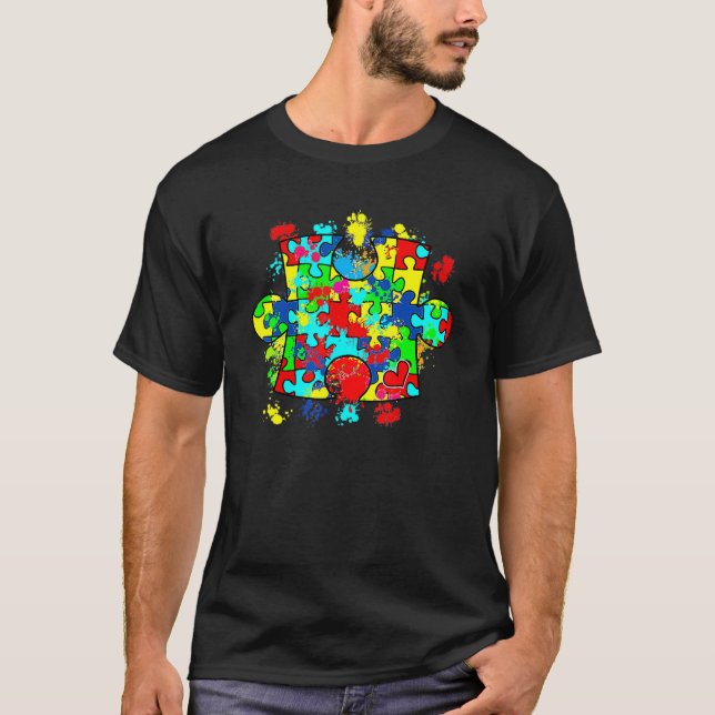 Autism Puzzle Love Autism Awareness Family Group M T-Shirt (Front)