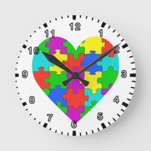 Autism puzzle love round clock