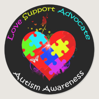 Autism Puzzle on Heart Classic Round Sticker