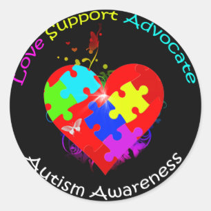 Autism Puzzle on Heart Classic Round Sticker