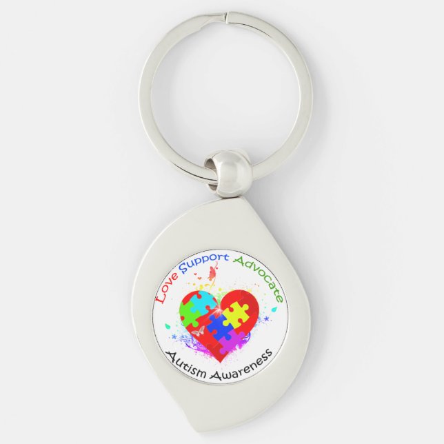 Autism Puzzle on Heart Keychain (Front)
