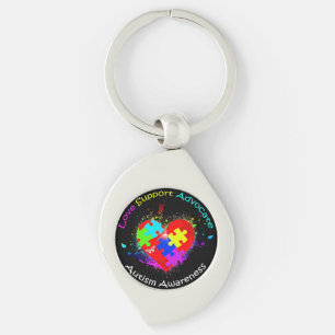 Autism Puzzle on Heart Keychain