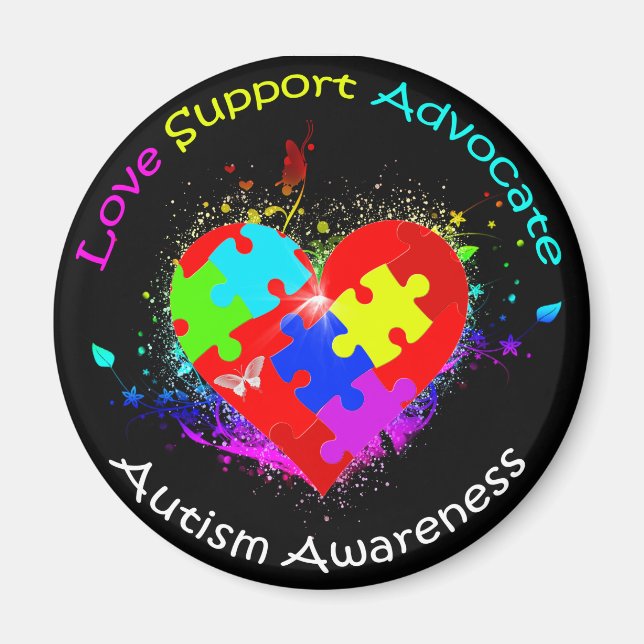 Autism Puzzle on Heart Magnet (Front)