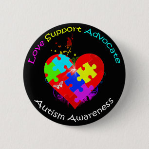 Autism Puzzle on Heart Pinback Button