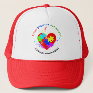 Autism Puzzle on Heart Trucker Hat