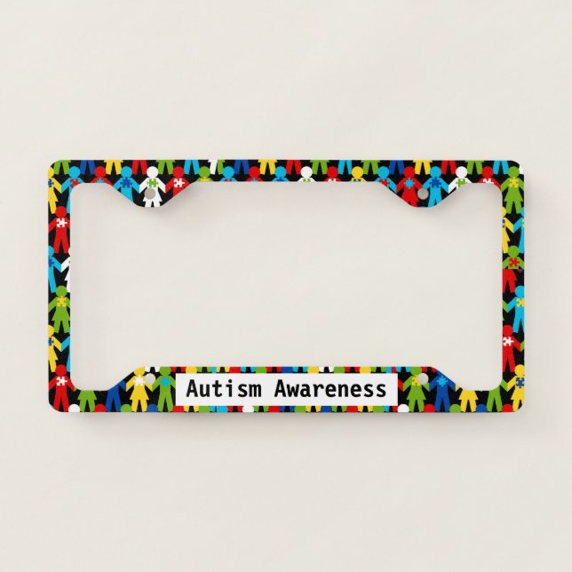 Autism Puzzle People Piece Custom Text License Plate Frame (Front)