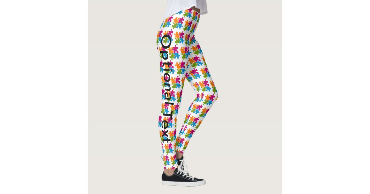 Autism Awareness Puzzle Pieces Black Bckgrnd Yoga Waistband Leggings