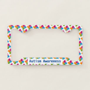 Autism Puzzle Piece Custom Text Blue License Plate Frame