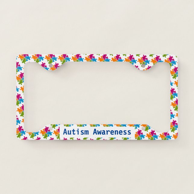Autism Puzzle Piece Custom Text Blue License Plate Frame (Front)
