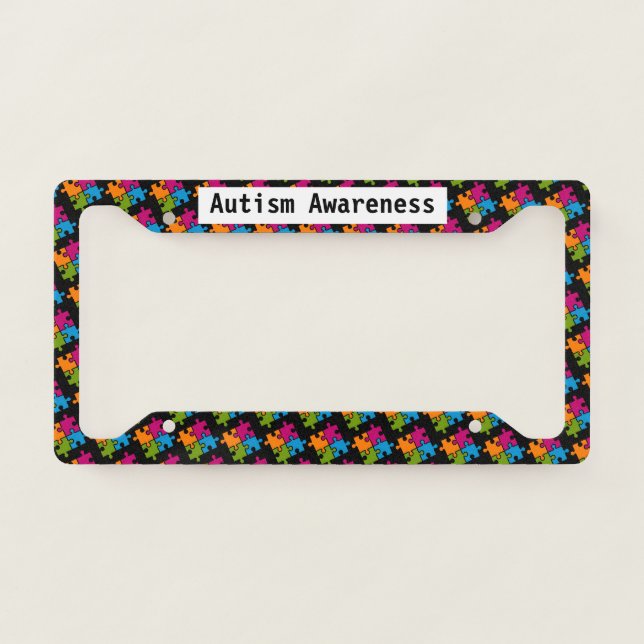 Autism Puzzle Piece Custom Text License Plate Frame (Front)