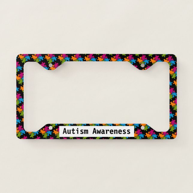 Autism Puzzle Piece Custom Text License Plate Frame (Front)