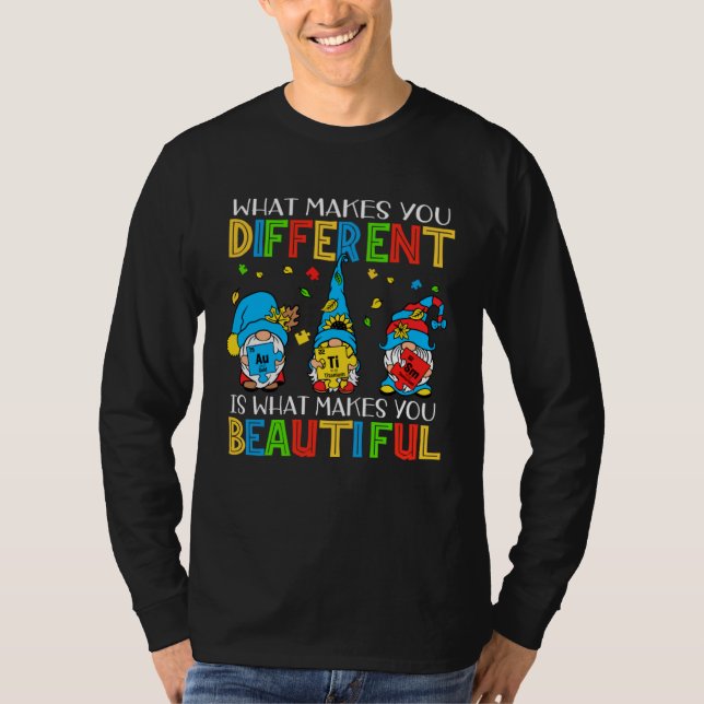 Autism Puzzle Piece Gnomes  Different Beautiful Au T-Shirt (Front)