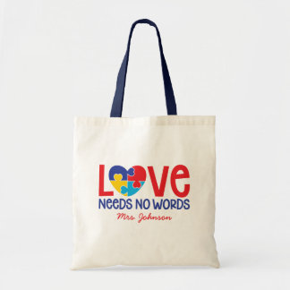 Autism Puzzle Piece Heart Personalized Teacher Tote Bag