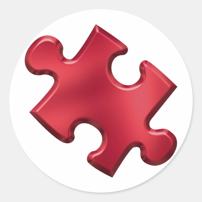 Autism Puzzle Piece Red Classic Round Sticker (Front)