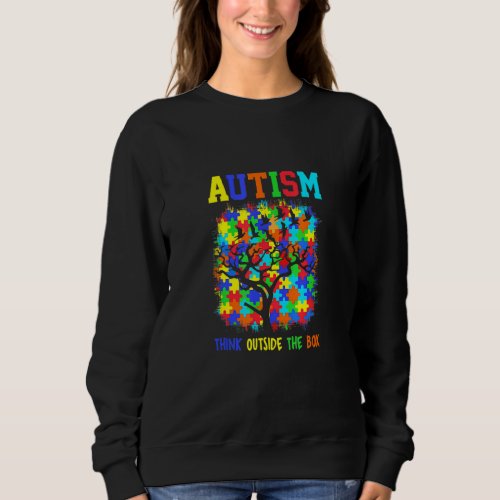 Autism Puzzle Piece Ribbon Think Outside Box Asd S Sweatshirt