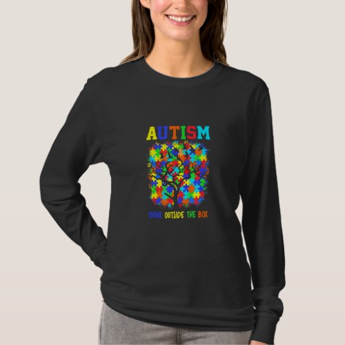 Autism Puzzle Piece Ribbon Think Outside Box Asd S T_Shirt