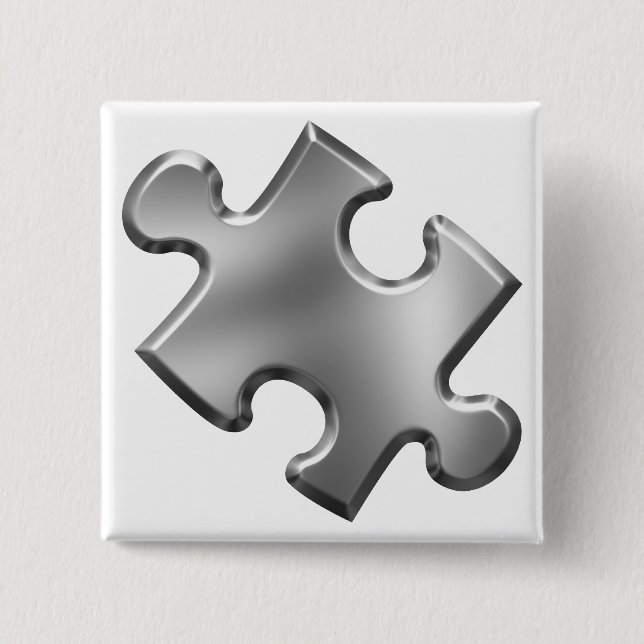 Autism Puzzle Piece Silver Pinback Button (Front)