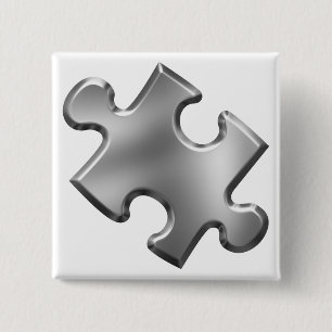 Autism Puzzle Piece Silver Pinback Button