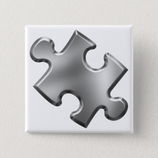 Autism Puzzle Piece Silver Pinback Button