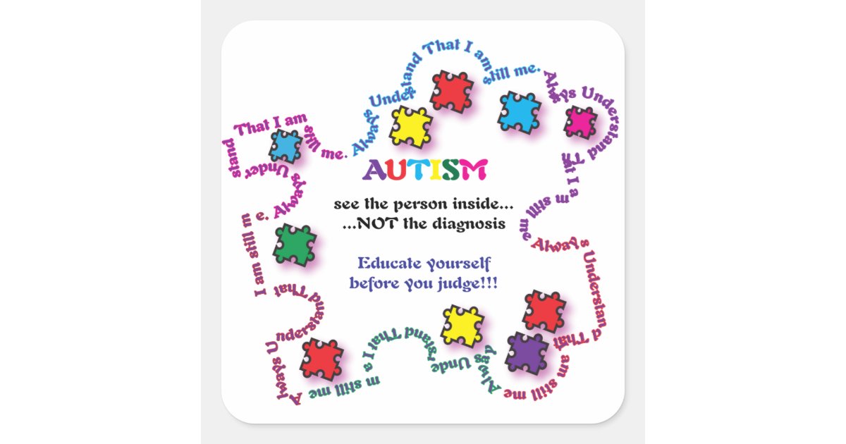Autism Puzzle Piece Square Sticker | Zazzle