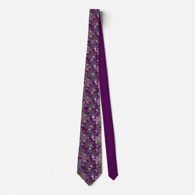 Autism Puzzle Pieces and Hands Purple Tie (Front)