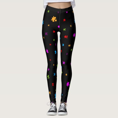 Autism Puzzle Pieces on BLACK Leggings