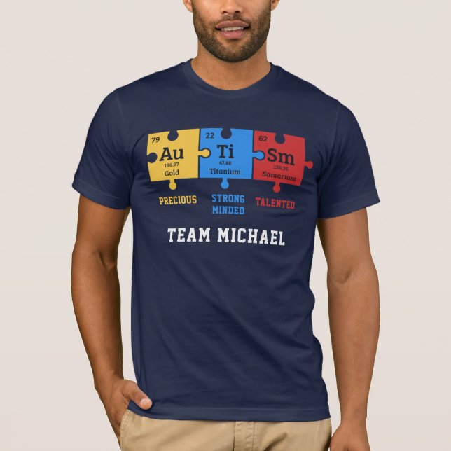 Autism Puzzles Chemistry Geek Personalized Team T-Shirt (Front)