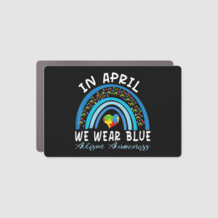 Autism Rainbow In April We Wear Blue Autism Awaren Car Magnet