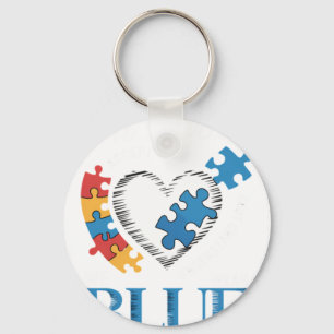 Autism Rainbow In April We Wear Blue Autism Awaren Keychain