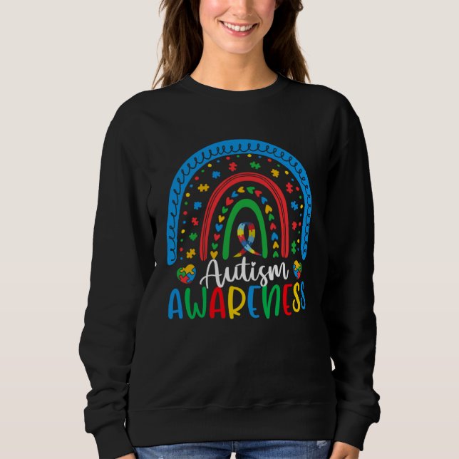 Autism Rainbow Puzzle Autism Awareness Month Women Sweatshirt (Front)