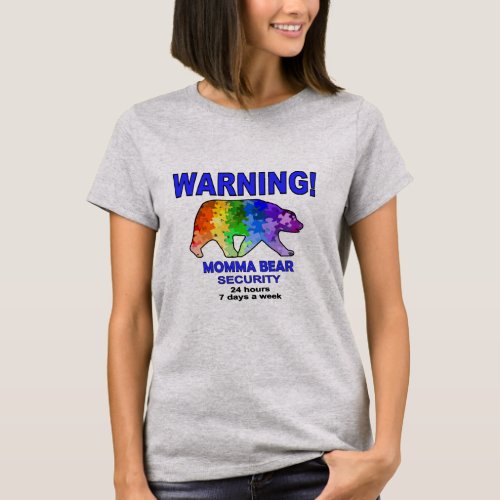 Autism Rainbow Puzzle Momma Bear T_Shirt