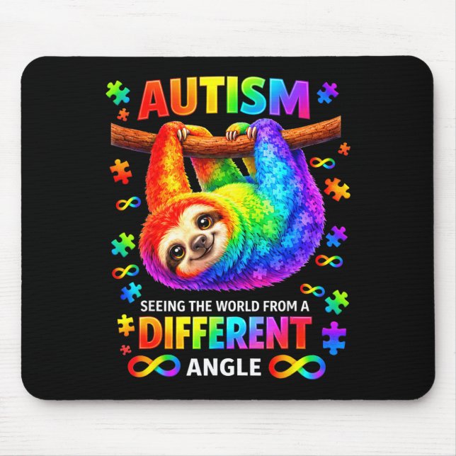 Autism rainbow sloth seeing the world from a mouse pad (Front)