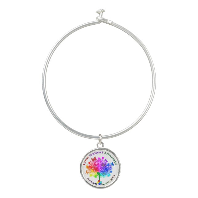 Autism Rainbow Tree Bangle Bracelet (Front)