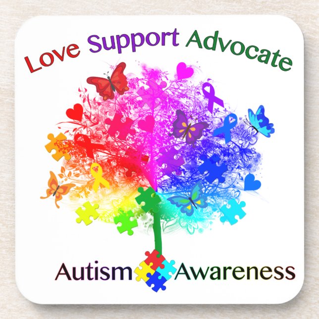 Autism Rainbow Tree Beverage Coaster (Front)