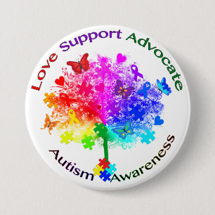 Autism Rainbow Tree Button