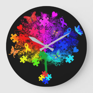 Autism Rainbow Tree Large Clock