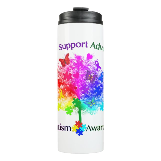 Autism Rainbow Tree Thermal Tumbler (Front)