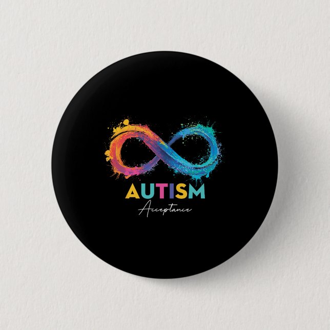 Autism Red Instead Infinity Symbol Autistic Accept Button (Front)