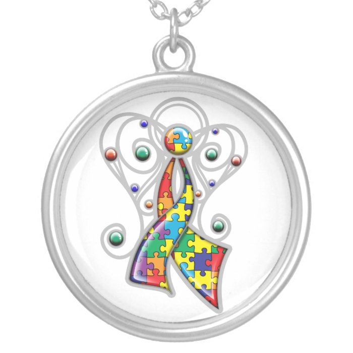 Autism Ribbon Angel In Memory Necklace