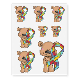Autism Ribbon Awareness Bear Temporary Tattoos