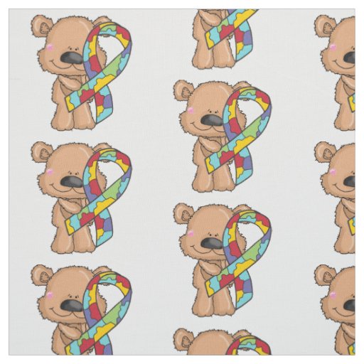 Autism Ribbon Bear Awareness Fabric