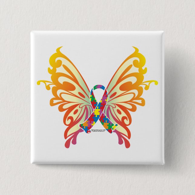 Autism Ribbon Butterfly Button (Front)