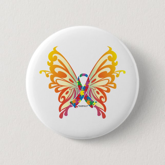 Autism Ribbon Butterfly Button (Front)