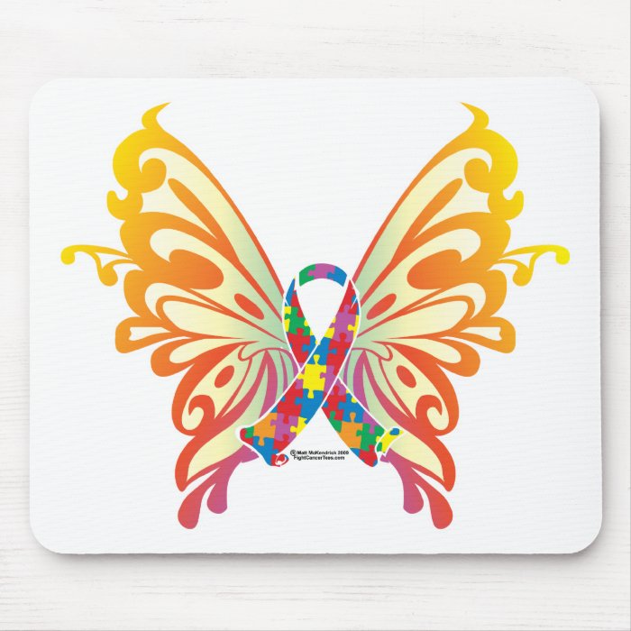 Autism Ribbon Butterfly Mouse Mats