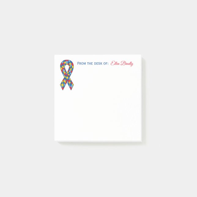 Autism Ribbon -From the Desk of Custom Post-it Notes (Front)