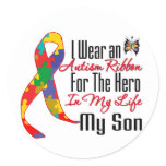 Autism Ribbon Hero in My Life My Son Classic Round Sticker