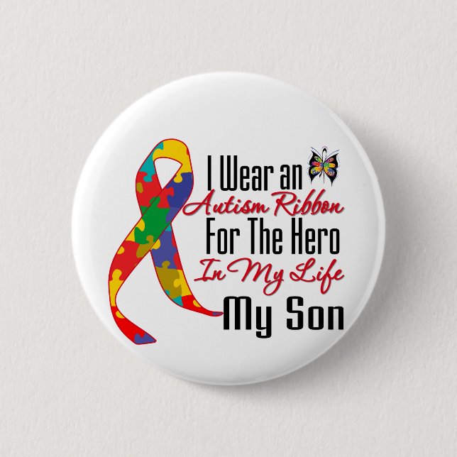 Autism Ribbon Hero in My Life My Son Pinback Button (Front)