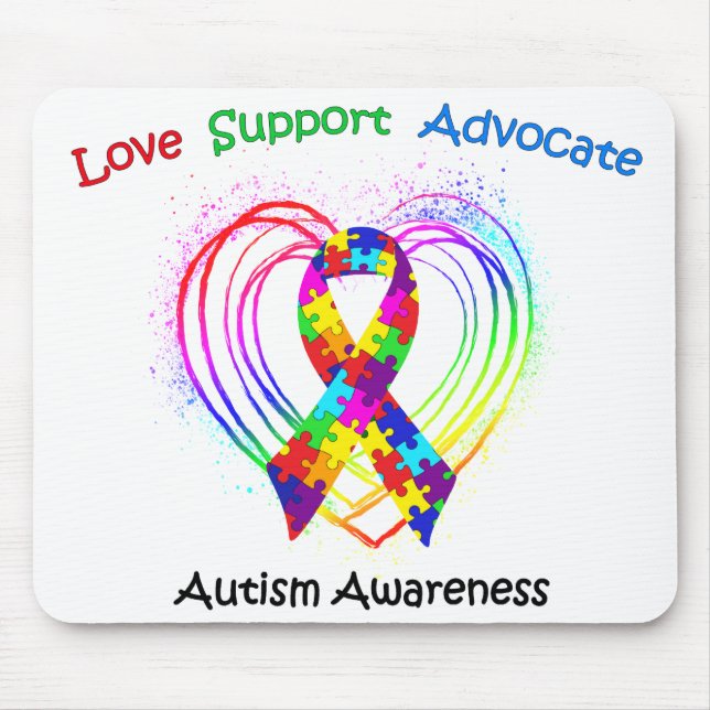 Autism Ribbon on Heart Mouse Pad (Front)