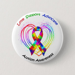 Autism Ribbon on Heart: Pinback Button